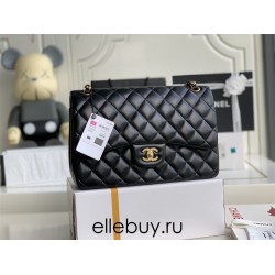 Chanel Classic Flap bag Jumbo 30 Black Gold Hardware Lambskin Hass Factory leather 20x30x10cm