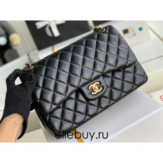 Chanel Classic Flap bag Jumbo 30 Black Gold Hardware Lambskin Hass Factory leather 20x30x10cm