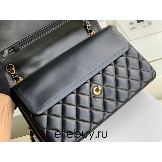 Chanel Classic Flap bag Jumbo 30 Black Gold Hardware Lambskin Hass Factory leather 20x30x10cm