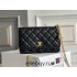 Chanel WOC Black Gold Hardware Camellia Clasp Lambskin Hass Factory leather 12x19x3.5cm