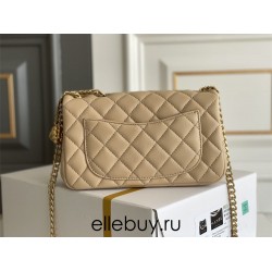 Chanel Classic Flap bag Mini 20 Apricot Gold Hardware Camellia Clasp Lambskin Hass Factory leather 13x20x6cm