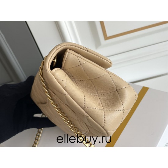 Chanel Classic Flap bag Mini 20 Apricot Gold Hardware Camellia Clasp Lambskin Hass Factory leather 13x20x6cm