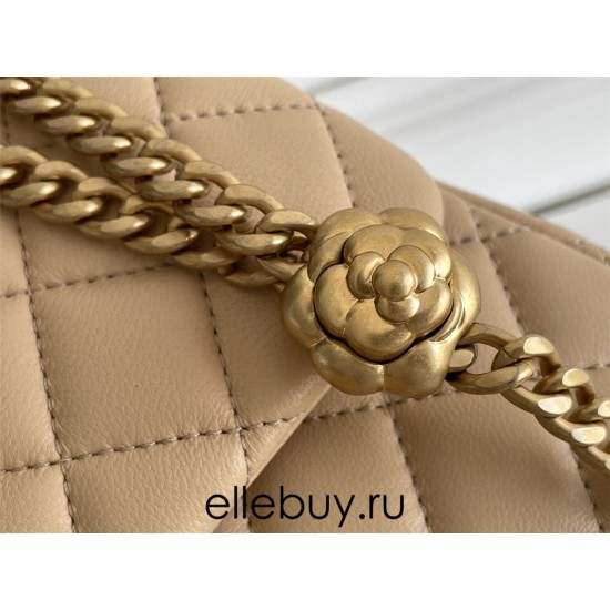 Chanel Classic Flap bag Small 23 Apricot Gold Hardware Camellia Clasp Lambskin Hass Factory leather 15x23x6cm