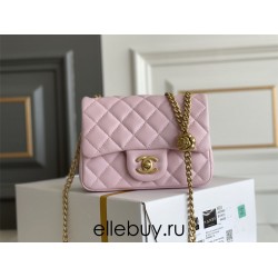 Chanel Classic Flap bag Mini 17 Pink Gold Hardware Camellia Clasp Lambskin Hass Factory leather 14x17x8cm