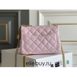 Chanel Classic Flap bag Mini 17 Pink Gold Hardware Camellia Clasp Lambskin Hass Factory leather 14x17x8cm