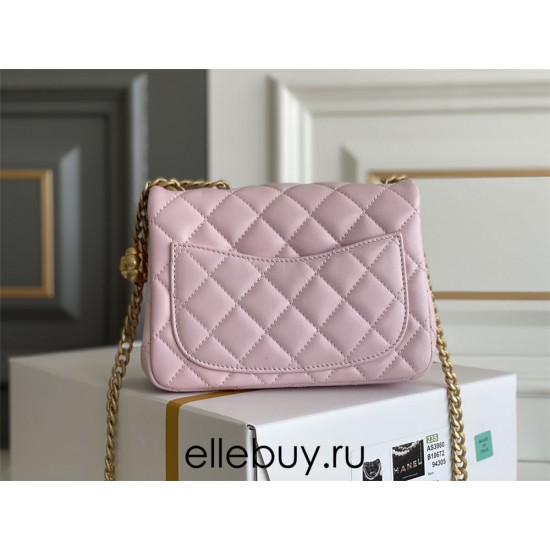 Chanel Classic Flap bag Mini 17 Pink Gold Hardware Camellia Clasp Lambskin Hass Factory leather 14x17x8cm