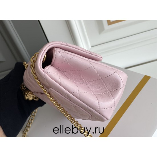 Chanel Classic Flap bag Mini 17 Pink Gold Hardware Camellia Clasp Lambskin Hass Factory leather 14x17x8cm