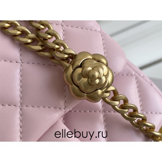 Chanel Classic Flap bag Mini 17 Pink Gold Hardware Camellia Clasp Lambskin Hass Factory leather 14x17x8cm