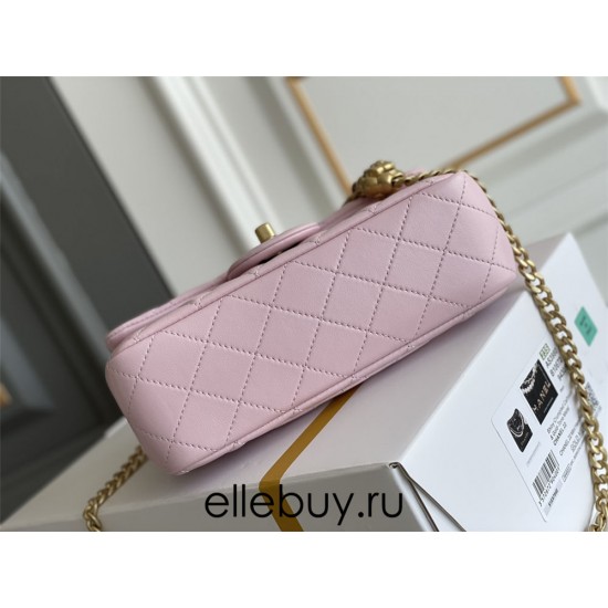 Chanel Classic Flap bag Mini 20 Pink Gold Hardware Camellia Clasp Lambskin Hass Factory leather 13x20x6cm