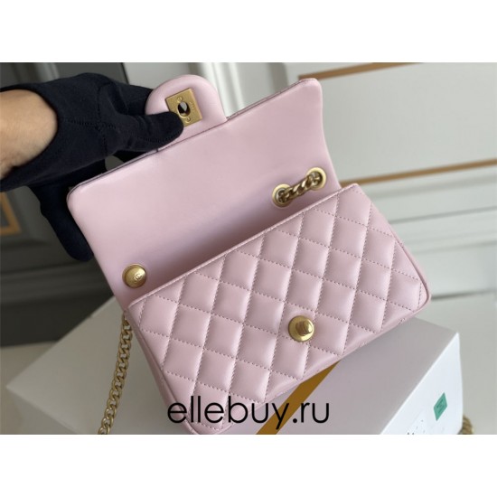 Chanel Classic Flap bag Mini 20 Pink Gold Hardware Camellia Clasp Lambskin Hass Factory leather 13x20x6cm