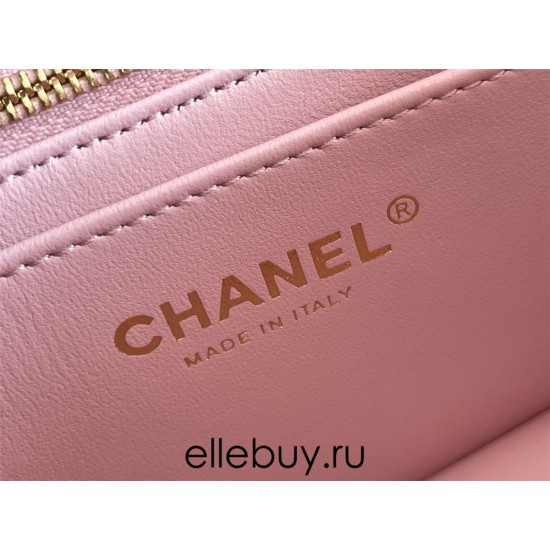 Chanel Classic Flap bag Mini 20 Pink Gold Hardware Camellia Clasp Lambskin Hass Factory leather 13x20x6cm