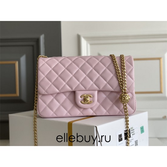 Chanel Classic Flap bag Small 23 Pink Gold Hardware Camellia Clasp Lambskin Hass Factory leather 15x23x6cm