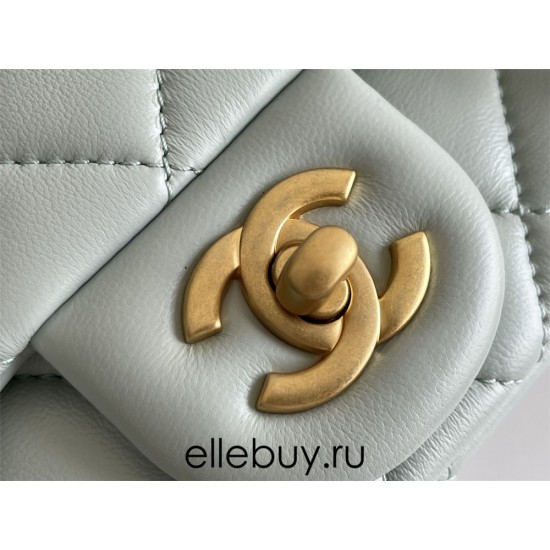 Chanel Classic Flap bag Mini 17 Light Blue Gold Hardware Camellia Clasp Lambskin Hass Factory leather 14x17x8cm