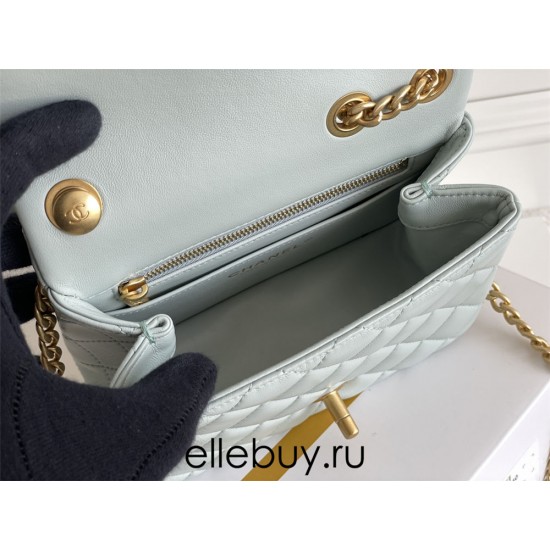 Chanel Classic Flap bag Mini 17 Light Blue Gold Hardware Camellia Clasp Lambskin Hass Factory leather 14x17x8cm