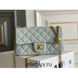 Chanel Classic Flap bag Mini 20 Light Blue Gold Hardware Camellia Clasp Lambskin Hass Factory leather 13x20x6cm