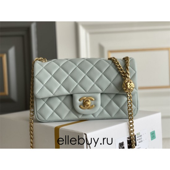 Chanel Classic Flap bag Mini 20 Light Blue Gold Hardware Camellia Clasp Lambskin Hass Factory leather 13x20x6cm