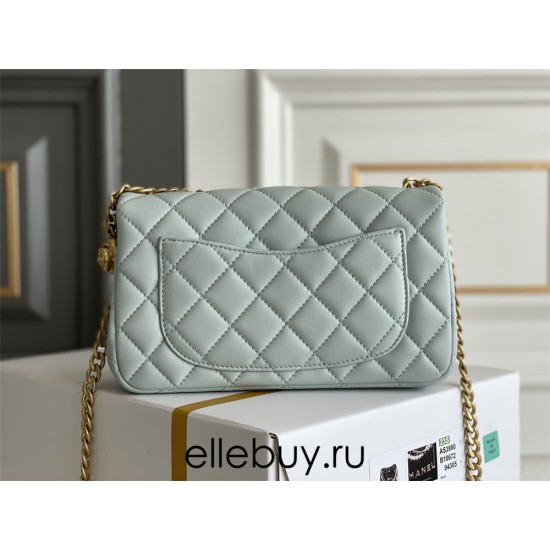 Chanel Classic Flap bag Mini 20 Light Blue Gold Hardware Camellia Clasp Lambskin Hass Factory leather 13x20x6cm