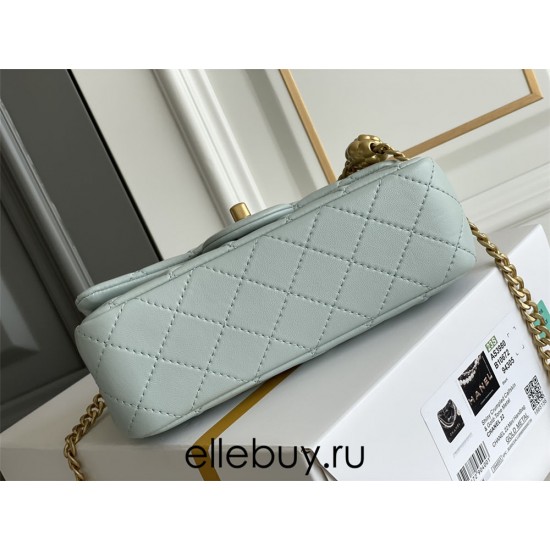 Chanel Classic Flap bag Mini 20 Light Blue Gold Hardware Camellia Clasp Lambskin Hass Factory leather 13x20x6cm