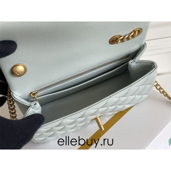 Chanel Classic Flap bag Mini 20 Light Blue Gold Hardware Camellia Clasp Lambskin Hass Factory leather 13x20x6cm