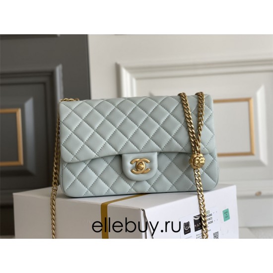 Chanel Classic Flap bag Small 23 Light Blue Gold Hardware Camellia Clasp Lambskin Hass Factory leather 15x23x6cm