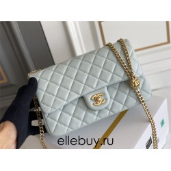 Chanel Classic Flap bag Small 23 Light Blue Gold Hardware Camellia Clasp Lambskin Hass Factory leather 15x23x6cm