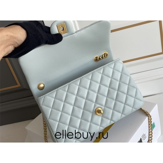 Chanel Classic Flap bag Small 23 Light Blue Gold Hardware Camellia Clasp Lambskin Hass Factory leather 15x23x6cm