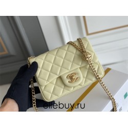 Chanel Classic Flap bag Mini 17 Light Yellow Gold Hardware Camellia Clasp Lambskin Hass Factory leather 14x17x8cm