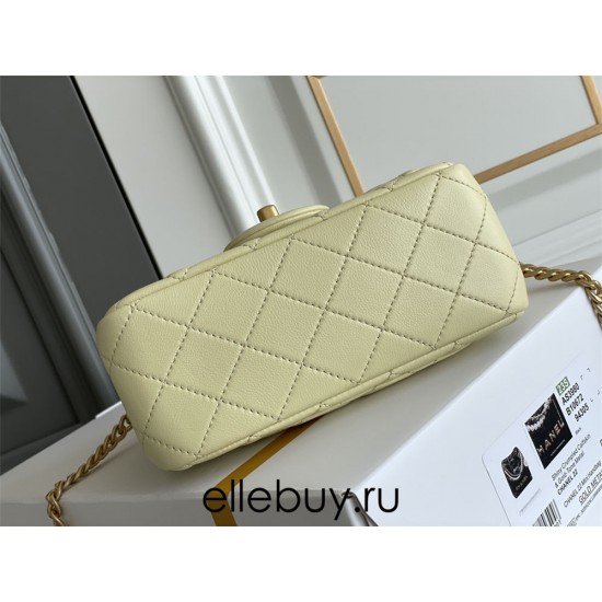 Chanel Classic Flap bag Mini 17 Light Yellow Gold Hardware Camellia Clasp Lambskin Hass Factory leather 14x17x8cm