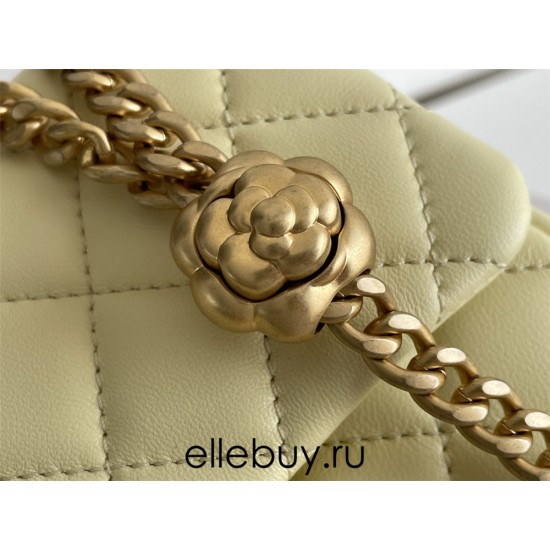 Chanel Classic Flap bag Mini 17 Light Yellow Gold Hardware Camellia Clasp Lambskin Hass Factory leather 14x17x8cm