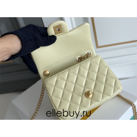 Chanel Classic Flap bag Mini 17 Light Yellow Gold Hardware Camellia Clasp Lambskin Hass Factory leather 14x17x8cm