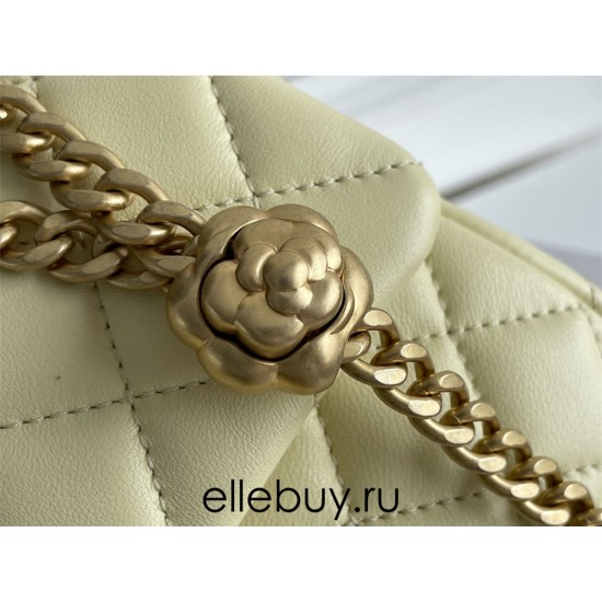 Chanel Classic Flap bag Mini 20 Light Yellow Gold Hardware Camellia Clasp Lambskin Hass Factory leather 13x20x6cm