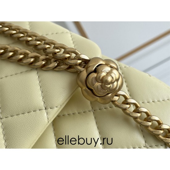 Chanel Classic Flap bag Small 23 Light Yellow Gold Hardware Camellia Clasp Lambskin Hass Factory leather 15x23x6cm