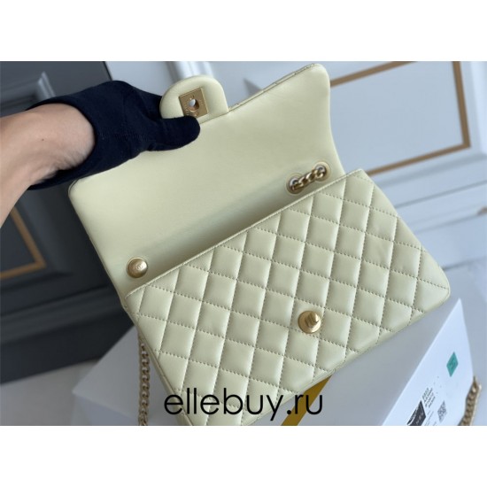 Chanel Classic Flap bag Small 23 Light Yellow Gold Hardware Camellia Clasp Lambskin Hass Factory leather 15x23x6cm