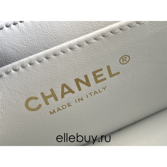 Chanel Classic Flap bag Mini 17 White Gold Hardware Camellia Clasp Lambskin Hass Factory leather 14x17x8cm