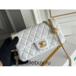 Chanel Classic Flap bag Mini 20 White Gold Hardware Camellia Clasp Lambskin Hass Factory leather 13x20x6cm