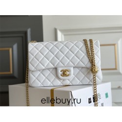 Chanel Classic Flap bag Small 23 White Gold Hardware Camellia Clasp Lambskin Hass Factory leather 15x23x6cm