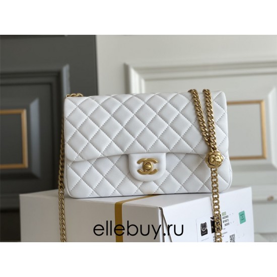 Chanel Classic Flap bag Small 23 White Gold Hardware Camellia Clasp Lambskin Hass Factory leather 15x23x6cm