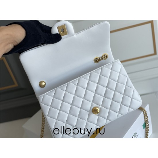 Chanel Classic Flap bag Small 23 White Gold Hardware Camellia Clasp Lambskin Hass Factory leather 15x23x6cm