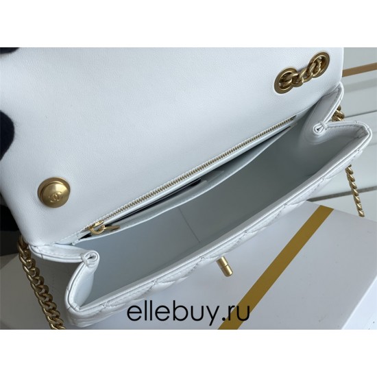 Chanel Classic Flap bag Small 23 White Gold Hardware Camellia Clasp Lambskin Hass Factory leather 15x23x6cm