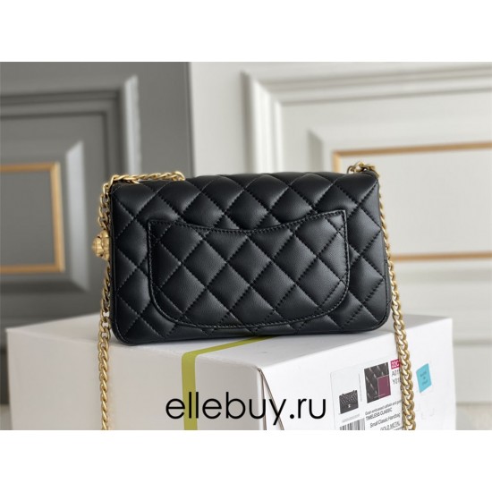 Chanel Classic Flap bag Mini 20 Black Gold Hardware Camellia Clasp Lambskin Hass Factory leather 13x20x6cm