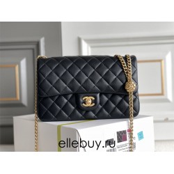 Chanel Classic Flap bag Small 23 Black Gold Hardware Camellia Clasp Lambskin Hass Factory leather 15x23x6cm