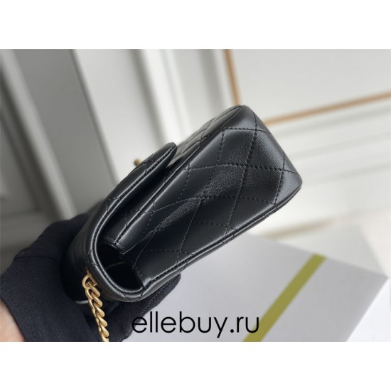 Chanel Classic Flap bag Small 23 Black Gold Hardware Camellia Clasp Lambskin Hass Factory leather 15x23x6cm