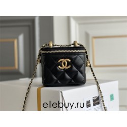 Chanel Small Gold Small Ball Double Chain Makeup Bag Vanity Box Black Gold Hardware Lambskin Hass Factory leather 9x11x7cm