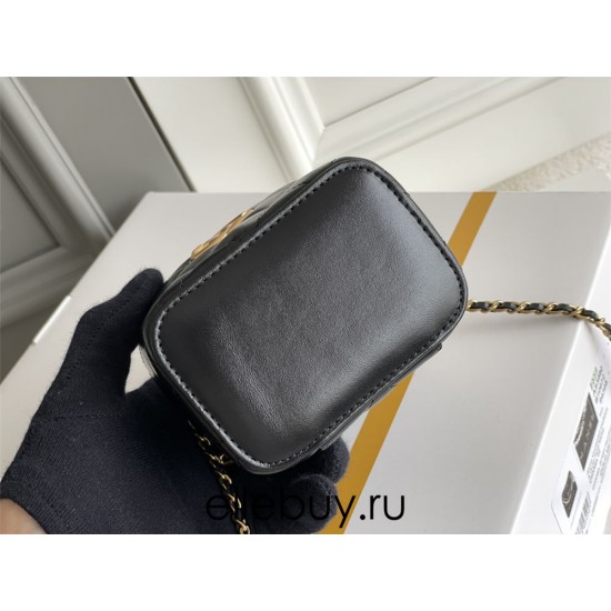 Chanel Small Gold Small Ball Double Chain Makeup Bag Vanity Box Black Gold Hardware Lambskin Hass Factory leather 9x11x7cm