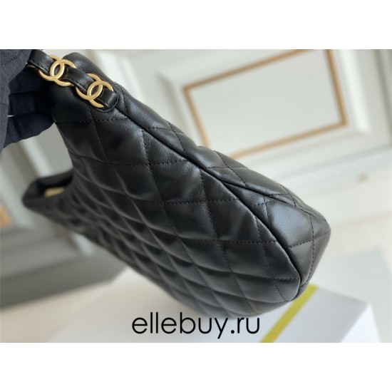 Chanel 22K Hobo Black Gold Hardware Large 30 Lambskin Hass Factory leather 26x30x7cm