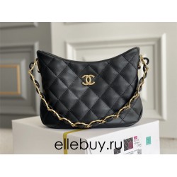 Chanel 22K Hobo Black Gold Hardware Medium 24 Lambskin Hass Factory leather 18x24x6cm