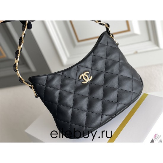 Chanel 22K Hobo Black Gold Hardware Medium 24 Lambskin Hass Factory leather 18x24x6cm