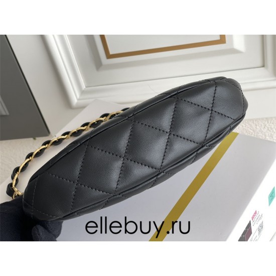 Chanel 22K Hobo Black Gold Hardware Medium 24 Lambskin Hass Factory leather 18x24x6cm