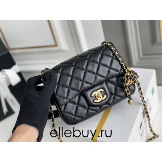 Chanel 22S Classic Flap bag Woven Gold Ball Black Gold Hardware Mini 17 Lambskin Hass Factory leather 13x17x7cm