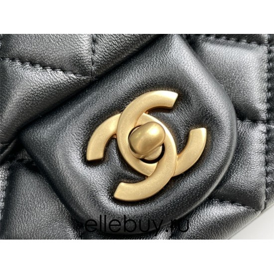 Chanel 22S Classic Flap bag Woven Gold Ball Black Gold Hardware Mini 17 Lambskin Hass Factory leather 13x17x7cm